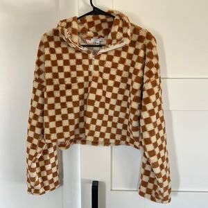 Furry Tan and white checkered top new without tags
